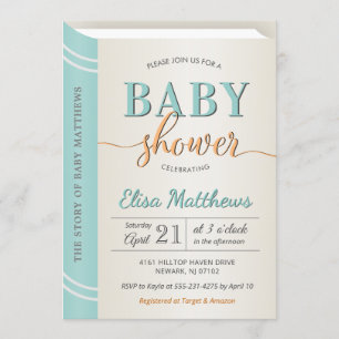 Mint Green Gender Neutral Book Library Baby Shower Invitation