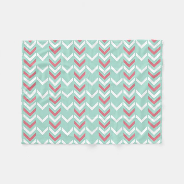 Mint Green Geometric Chevron Arrows Pattern Fleece Blanket (Front (Horizontal))