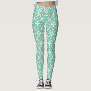 Mint Green Geometric Floral Leggings