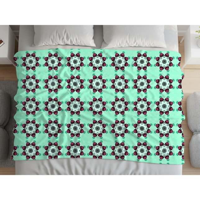 Mint green geometric mandala pattern  fleece blanket (Creator Uploaded)