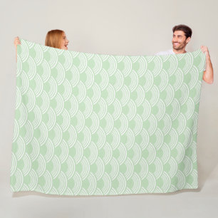 Mint Green Geometric Wave Pattern Seigaiha Fleece Blanket