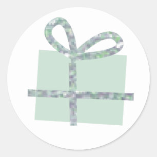 Mint Green Gift Box with Faux Silver Ribbon Classic Round Sticker