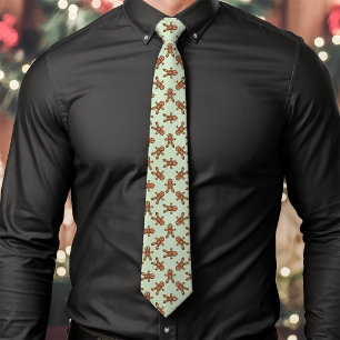 Mint Green Gingerbread Man Polka Dot Christmas Tie