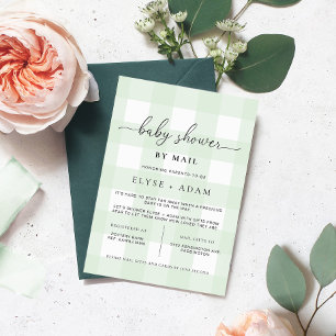 Mint Green Gingham Baby Shower By Mail Invitation