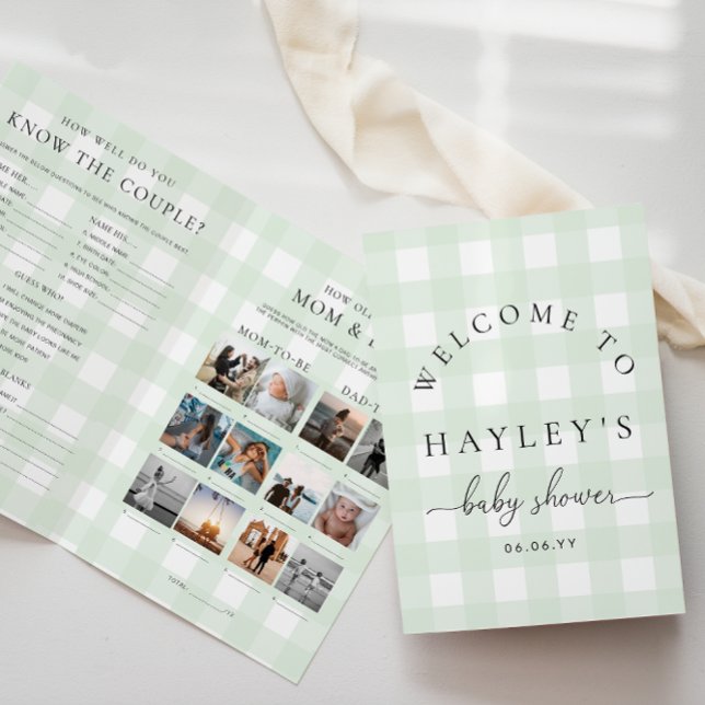 Mint Green Gingham Baby Shower Game Booklet (Baby Shower Game Booklet Mint Green Gingham Check )