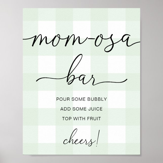 Mint Green Gingham Baby Shower Mum-osa Bar Sign (Front)