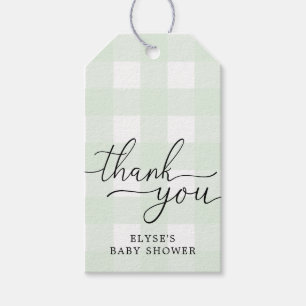 Mint Green Gingham Baby Shower Thank You Favour Ta Gift Tags