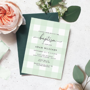 Mint Green Gingham Baptism Invitation