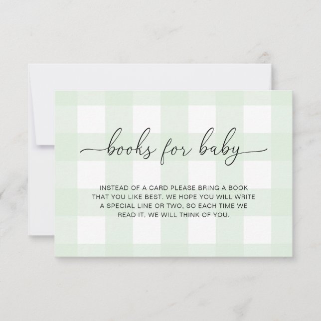 Mint Green Gingham Books Request Insert Card (Front)