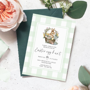 Mint Green Gingham Bunny Easter Egg Hunt Invitation