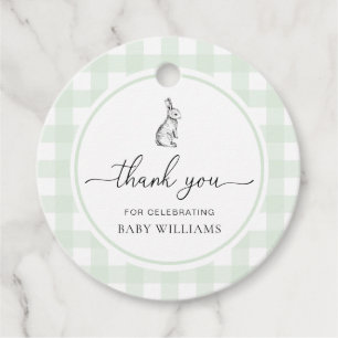Mint Green Gingham Bunny Rabbit Baby Shower Favour Tags