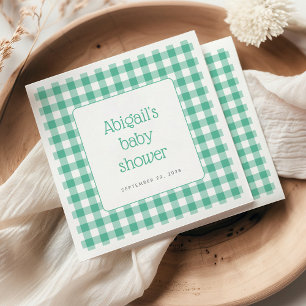 Mint Green Gingham Check Rustic Baby Shower Napkin