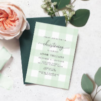 Mint Green Gingham Christening Invitation