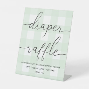Mint Green Gingham Diaper Raffle Pedestal Sign