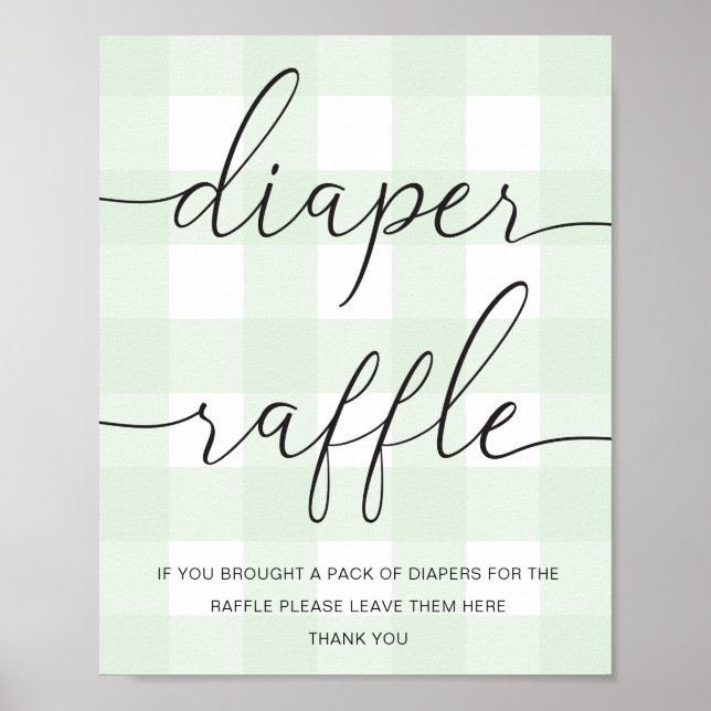 Mint Green Gingham Diaper Raffle Poster (Front)