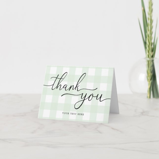 Mint Green Gingham Folded Thank You Card (Front)