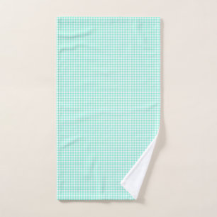 Mint Green Gingham Pattern Small Check Plaid Hand Towel