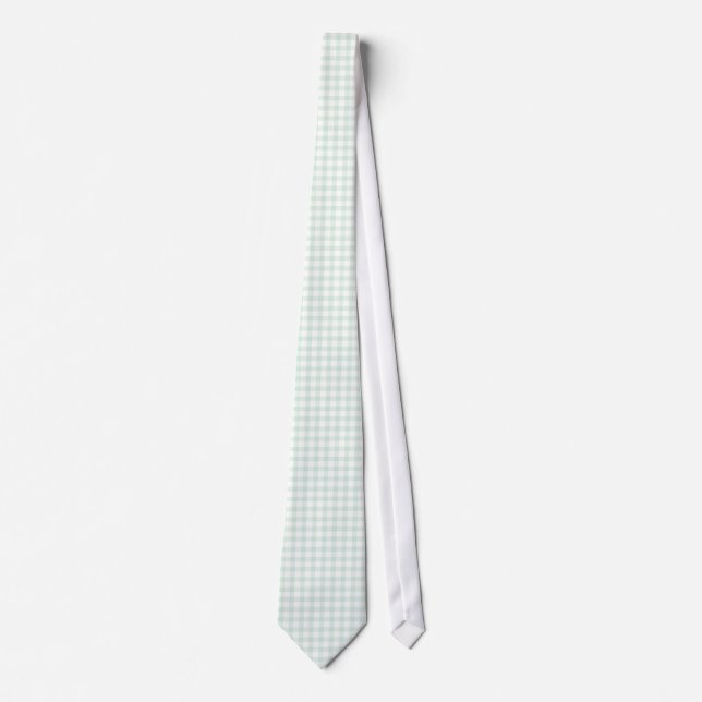 Mint Green Gingham Pattern Ties For Men (Front)