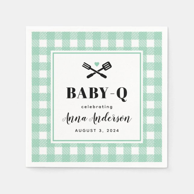 Mint Green Gingham Plaid Baby Q Napkin (Front)