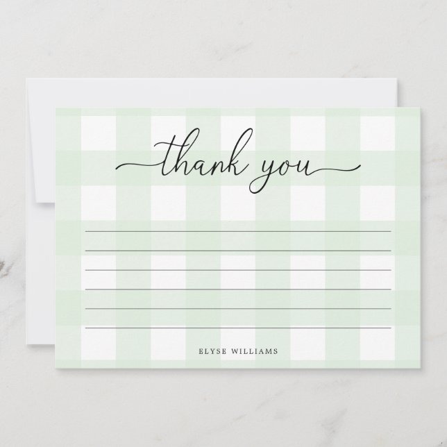 Mint Green Gingham Thank You Card (Front)