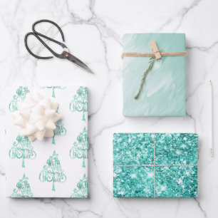 Mint Green Glam Glitter Christmas Wrapping Paper Sheet