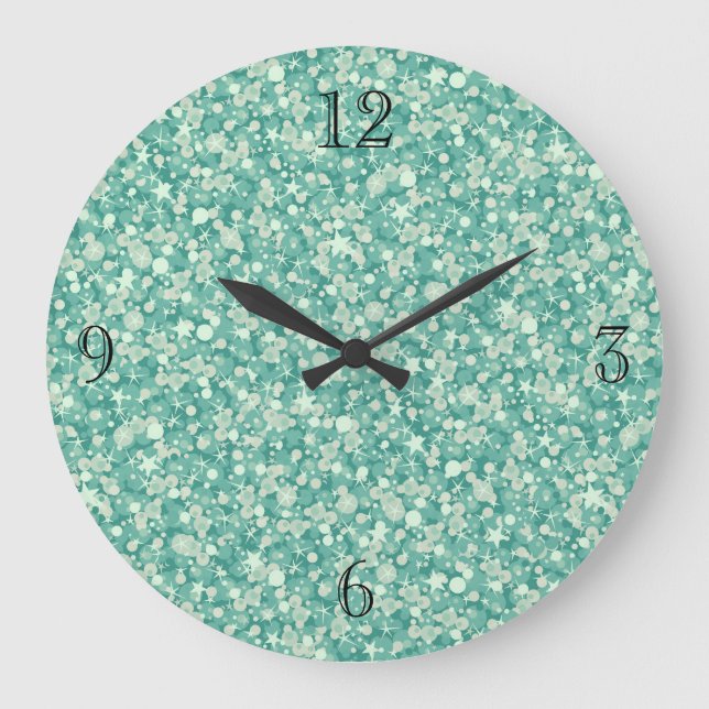 Mint Green Glitter And Sparkles. Large Clock (Front)