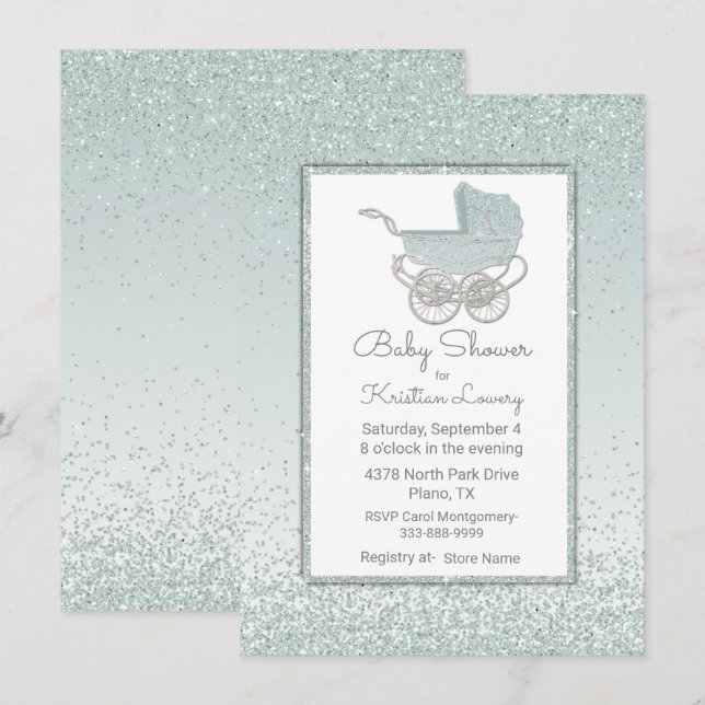 Mint Green Glitter Baby Shower Invitation (Front/Back)