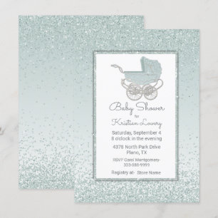 Mint Green Glitter Baby Shower Invitation