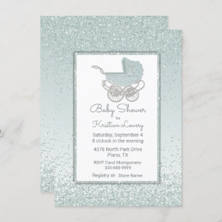 Mint Green Glitter Baby Shower Invitation