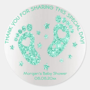 Mint Green Glitter Feet Baby Shower Favour Thank Classic Round Sticker
