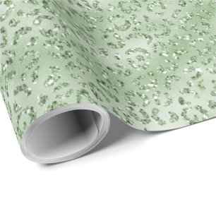 Mint Green Glitter Leopard Print Wrapping Paper
