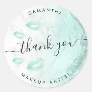 Mint green glitter lips marble makeup artist classic round sticker