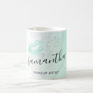 Mint green glitter lips marble makeup artist coffee mug