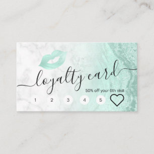 Mint green glitter lips marble makeup artist loyalty card