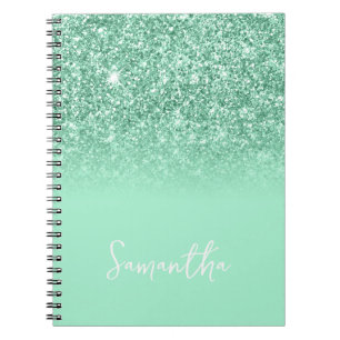 Mint Green Glitter Ombre Name Notebook