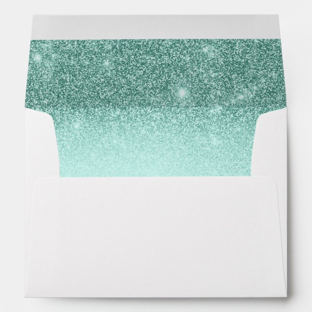Mint Green Glitter Ombre Sparkle Wedding Envelope (Back (Bottom))
