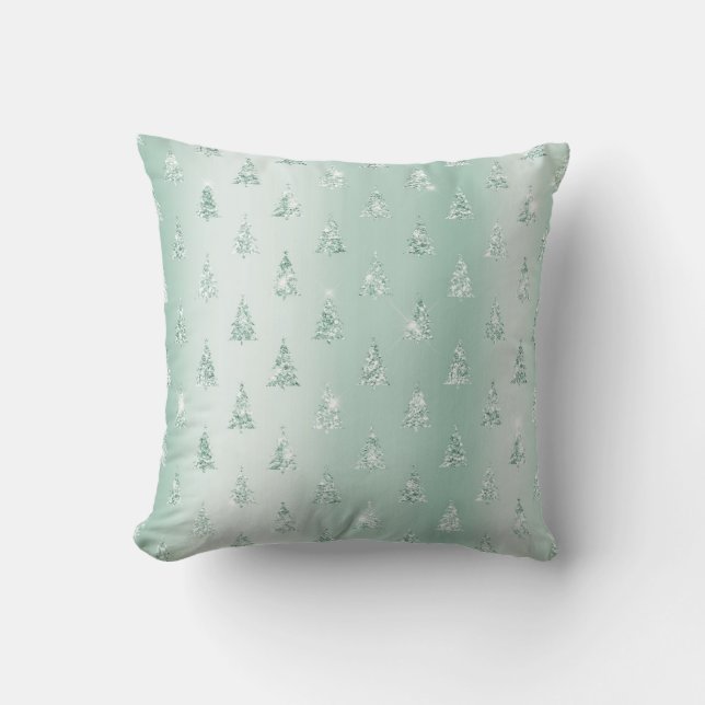 Mint Green Glitter Sparkle Christmas Trees    Cushion (Front)