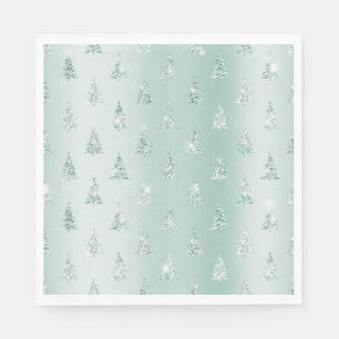Mint Green Glitter Sparkle Christmas Trees Napkin