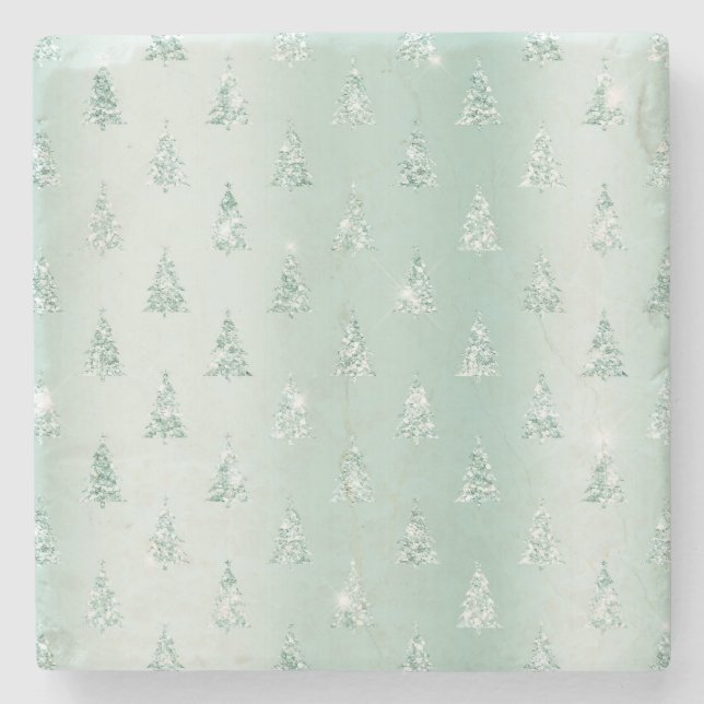 Mint Green Glitter Sparkle Christmas Trees     Stone Coaster (Front)