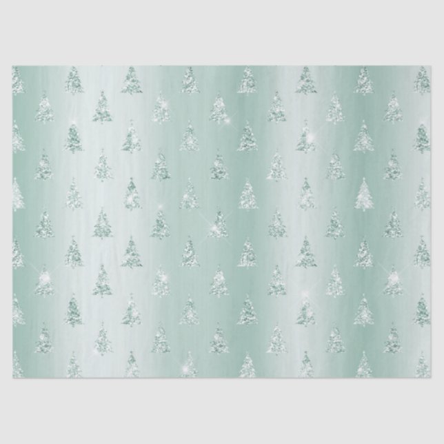 Mint Green Glitter Sparkle Christmas Trees  Tissue Paper (Front)