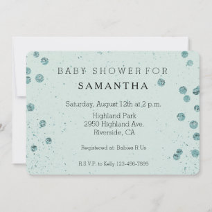 Mint Green Glittery Confetti baby shower Invitation