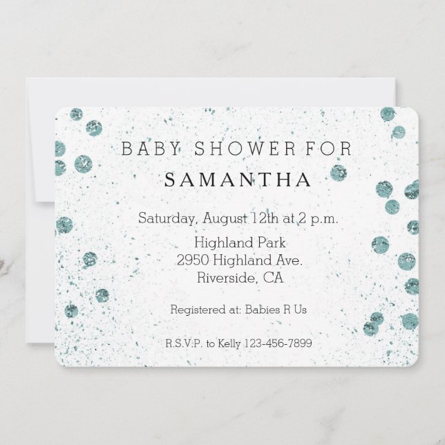 Mint Green Glittery Confetti baby shower Invitation (Front)