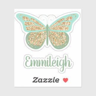Mint Green Glittery Gold Butterfly Name