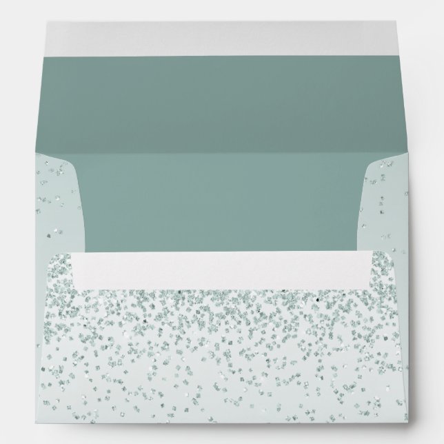 Mint Green Glittery Wedding Envelope (Back (Bottom))