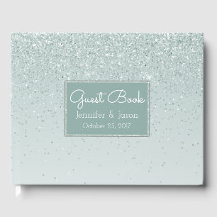 Mint Green Glittery Wedding Guest Book