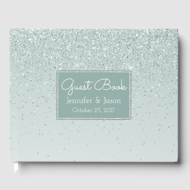 Mint Green Glittery Wedding Guest Book (Front)