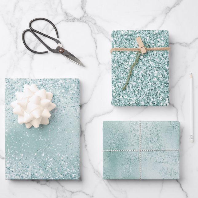 Mint Green Glitzy Glitter          Wrapping Paper Sheet (Front)