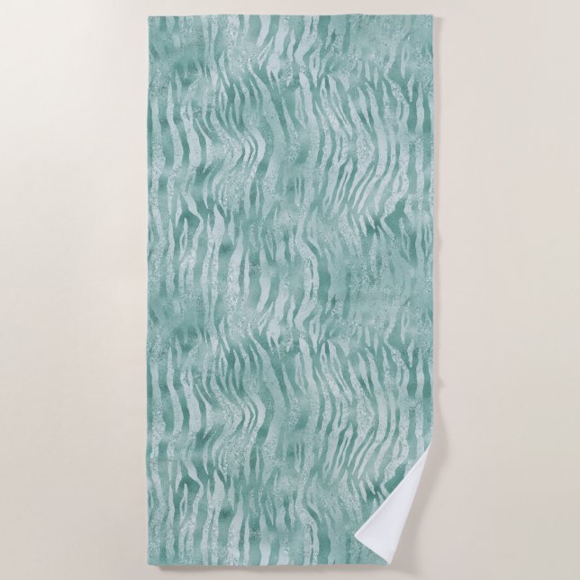 Mint Green Glitzy Zebra Print Glitter    Beach Towel (Front)