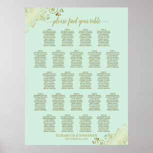 Mint Green & Gold 22 Table Wedding Seating Chart