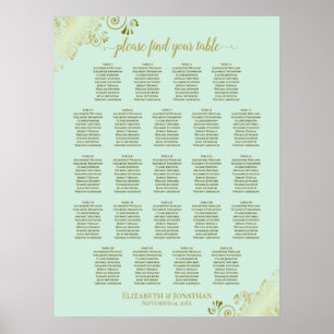 Mint Green & Gold 23 Table Wedding Seating Chart